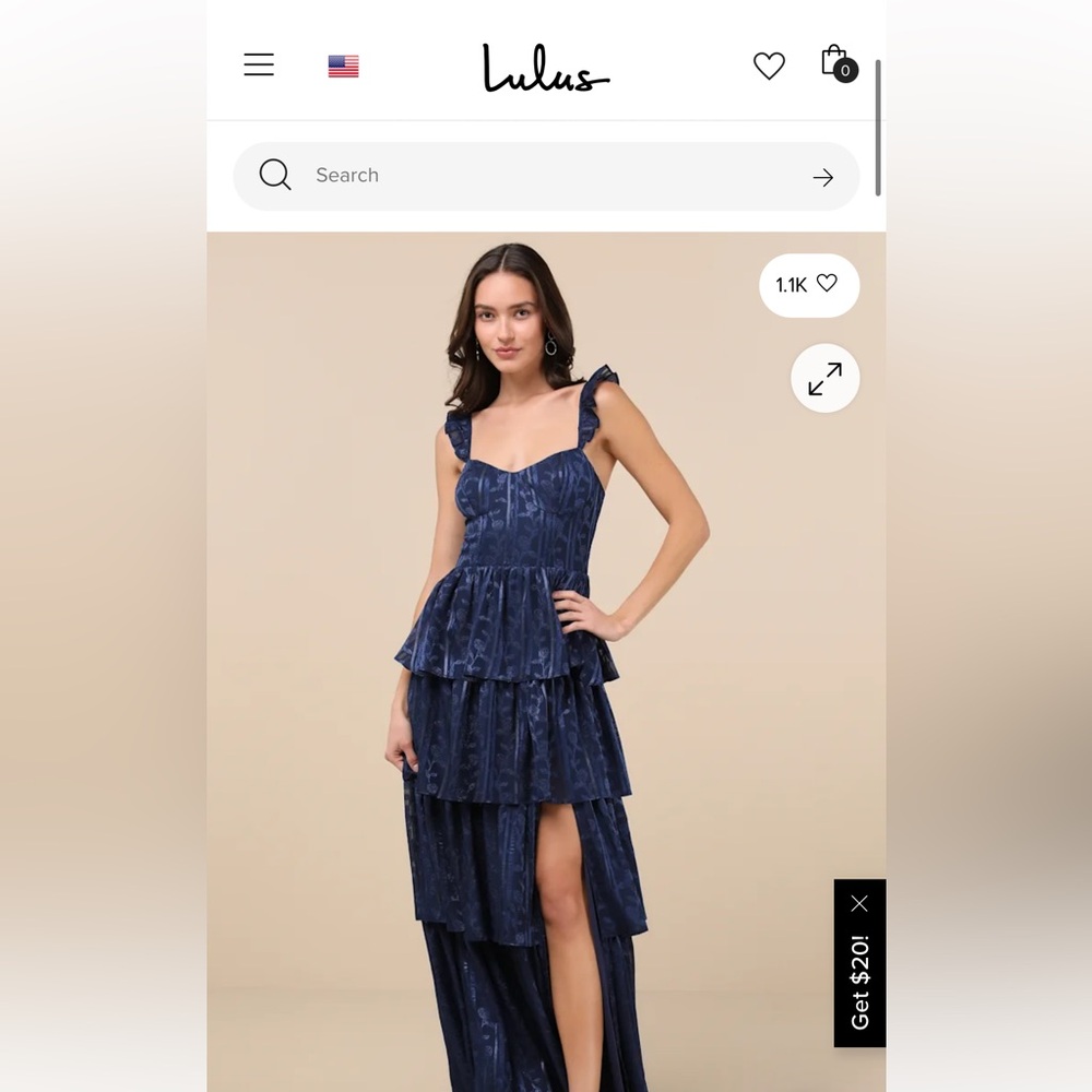 Lulu's Stunning Glory Navy Blue Floral Jacquard Tiered
Maxi Dress